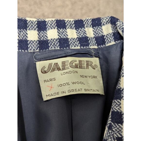 Vintage Jaeger Plaid Gingham Wool Blazer Structured Jacket Womens Medium Navy - Picture 6 of 8
